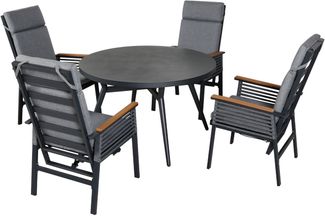 KONIFERA Garten-Essgruppe Edessa Komfort, (Set, 9-tlg, 4x Sessel, 4x Auflage, 1x Tisch), inkl. 4 Sessel, 4 Sitzkissen, 1 Tisch