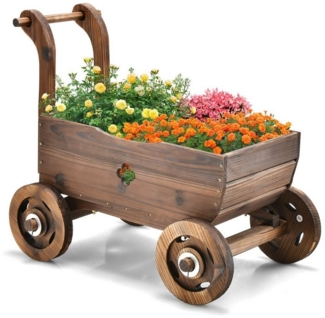 COSTWAY Blumenständer, Blumenwagen mit Rädern & Abflussloch, 68x38,5x53,5cm