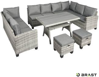 BRAST Gartenmöbel Set Family Grau/Anthrazit bis zu 11 Personen inkl. extra Dicke Kissen Outdoor Loungemöbel Sitzgruppe Essgruppe Garnitur