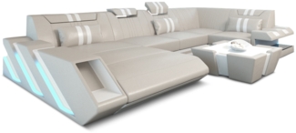 Sofa Dreams 'Apollonia' Ledersofa U Form, 77 x 196 x 356 cm, Beige / Weiß, Büffelleder, Links