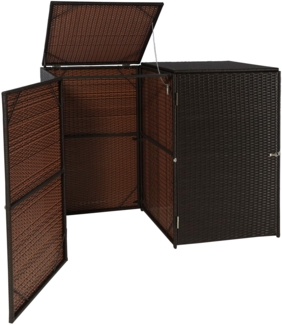 2er-Mülltonnenverkleidung HWC-E25, Mülltonnenbox Mülltonnenabdeckung, Poly-Rattan 2x120l ~ braun