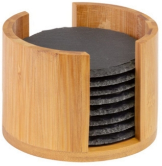 Thiru Getränkeuntersetzer 8 Schiefer-Untersetzer rund Ø 10 cm - mit rutschfesten Füßen