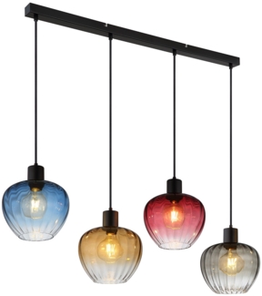 Hängeleuchte, Glas, bunt, Metall, schwarz, Höhe 120 cm