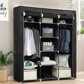 JEOBEST Stoffschrank Kleiderschrank mit Vliesstoffbezug, Garderobe Stoffkleiderschrank mit Kleiderstange 175*150*45cm Schlafzimmer