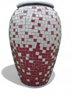 Pflanzgefäß Azalee – Quadratischen Mosaikdesign Weinrot – Höhe 85 cm – Ø 40 cm – Handgefertigt aus Beton & Keramik-Mosaik