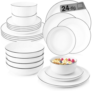SÄNGER Porzellan Geschirrset Marlo Black Rim 24-teilig für 6 Personen