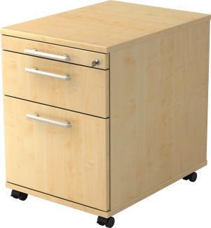 bümö Rollcontainer mit Hängeregistratur, Container abschließbar aus Holz in Ahorn - Rollwagen für's Büro mit Hängeregister als Schreibtisch Unterschrank od. Bürocontainer m. Relinggriffe, AC20-3-3-RE