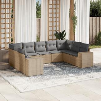 vidaXL 9-tlg. Garten-Sofagarnitur mit Kissen Beige Poly Rattan 3222998