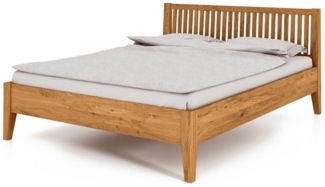 Bett Sydo 1 aus Wildeiche massiv 100x200 cm mit Holzkopfteil und Holzbeinen