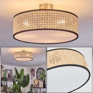 hofstein Deckenleuchte Deckenlampe aus Metall/Korbgeflecht/Stoff/Kunststoff in Schwarz/Weiß, Deckenleuchte im modernen Boho-Design, Ø 40 cm, E27