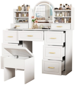 REDOM Schminktisch Kosmetiktisch,Frisiertisch (Schminktisch mit LED-Spiegel & 9 Schubladen, weiß – Eleganter Kosmetiktisch für Schlafzimmer & Wohnzimmer, verstellbare Beleuchtung, vielseitiger Stauraum, stabil und sicher, 1-St, 120 x 40 x 135 cm), Mit Kipps...