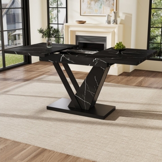 HAUSS SPOLE Esstisch Teleskoptisch 120-160x75cm Küchentisch für Küche, Wohnzimmer schwarz (Ausziehbarer Esstisch 120-160 cm mit schwarzem Marmormuster – Teleskoptisch für Küche & Wohnzimmer, stabil mit Eisenbeinen, platzsparend, für 4-6 Personen, ideal...
