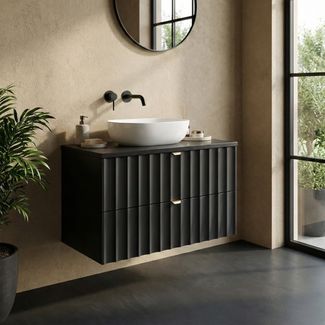 Waschbeckenunterschrank Azore 80x46 cm Schwarz Matt - Hängender Badezimmerschrank mit 2 Schubladen