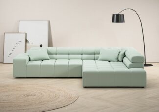 INOSIGN Ecksofa Ancona incl. Kopfteilverstellung, Zierkissen Breite 319cm, L-Form, wahlweise motorische Sitztiefenverstellung, auch in Cord + Easy Care