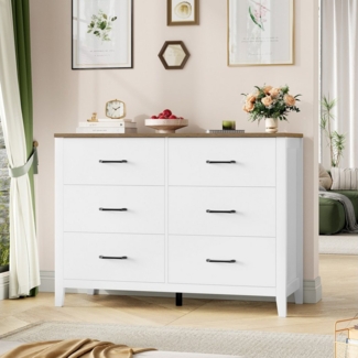 HOMECHO Kommode, Weiß mit 6 Schubladen für Schlafzimmer, Holz, 100x40x81cm