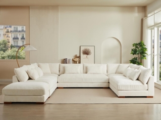 Vente-unique - Große Wohnlandschaft + Hocker - Cord - Beige - SPERONE von Pascal Morabito