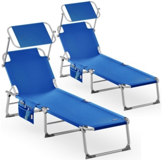 Casaria Gartenliege Ibiza, 2 St, Alu Sonnenliege Klappbar mit Dach 2 Personen Strand Camping Liege Blau