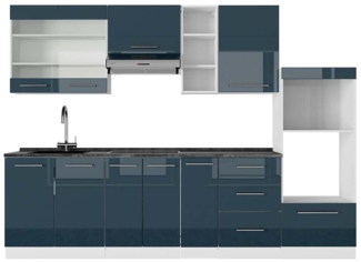 Küchenzeile Fame-Line Dunkelblau Hochglanz/Weiß 280 cm , AP Anthrazit Vicco