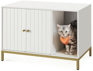 FEANDREA Katzentoilette, Katzenklo-Schrank, Katzenhaus, mit Kratzmatte, Beistelltisch