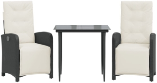 vidaXL 3-tlg. Bistro-Set mit Kissen Schwarz Poly Rattan 3212514