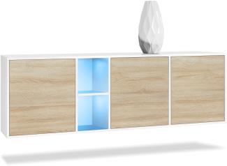 Vladon Kommode Cuba - Weiß matt/Eiche sägerau inkl. LED - Modernes Sideboard für Ihr Wohnbereich - (BxHxT) 182x53x35 cm