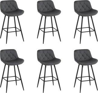 EUGAD Barhocker (6 St), Samt Barstühle, ergonomisch, mit Metallbeinen, Fußstütze