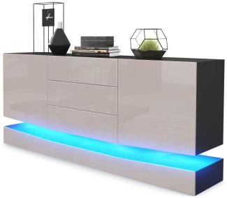 Vladon Sideboard City, Schwarz matt/Sandgrau Hochglanz inkl. LED - Moderne Kommode für Ihr Wohnbereich (178 x 72 x 38 cm)