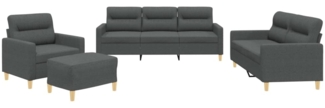 vidaXL 4-tlg. Sofagarnitur mit Kissen Dunkelgrau Stoff 3201545