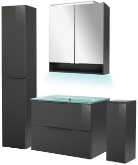 Fackelmann LUNA Badmöbel Set 6-teilig, 80 cm breit, Anthrazit,Glas Mint+Spiegelschrank+2 Badschränke