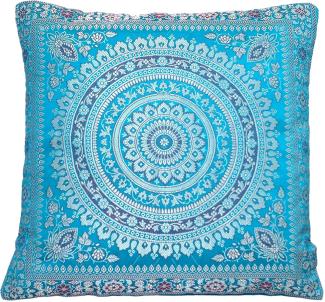 Handgewebter indischer Banarasi Seide Deko-Kissenbezug mit Extravaganten Mandala Design in Türkis-blau - 40 cm x 40 cm