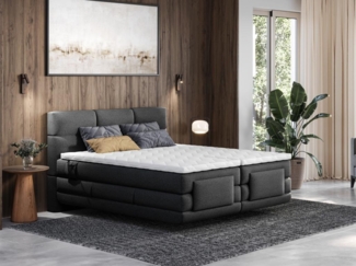 Vente-unique - Boxspringbett mit gestepptem Kopfteil + elektrischem Untergestell mit Relaxfunktion + Matratze + Topper - 2 x 90 x 200 cm - Stoff - Anthrazit - LODI von PALACIO