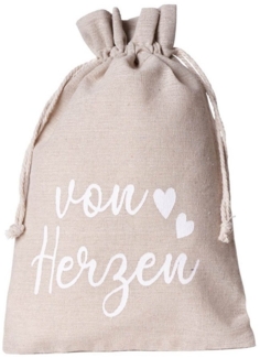 Organzabeutel24 Geschenkbox 2 Geschenkbeutel, Leinensäckchen mit Gruß - von Herzen -, lebensmittelgeeignet