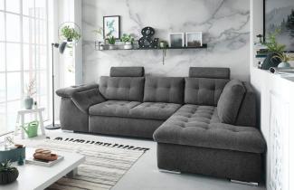 OMAN 2 Ecksofa mit Schlaffunktion, Anthrazit - Moderne Eckcouch in L-Form mit Bettkasten und Armteilverstellung - 283x84 (101) x 193 cm (B/H/T)