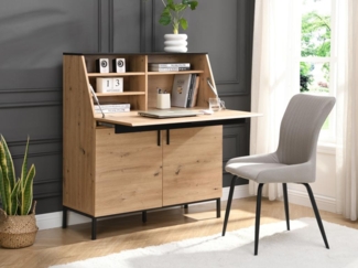 Vente-unique - Schreibtisch mit 2 Türen - MDF - Naturfarben & Schwarz - MALEDA