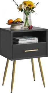 Nachttisch Mid-Century Modern Beistelltisch 2 Etagen Stauraum Schwarz