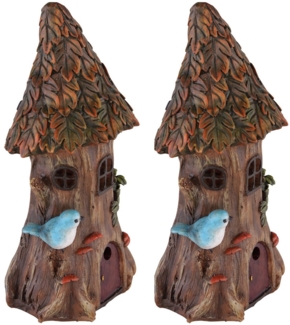2er Set LED Solarleuchte, Baumstamm-Haus, Deko-Licht, H 23 cm