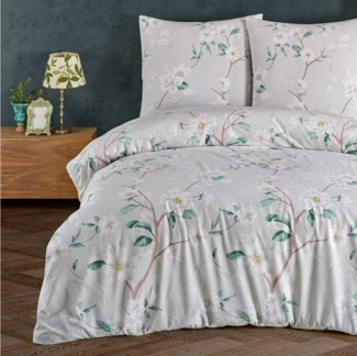Buymax Bettwäsche Laris, Renforcé: 100% Baumwolle, 2 teilig, Bettbezug Set, Reißverschluss, Blätter Floral, Grau Grün