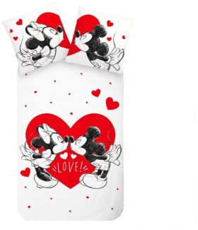 Disney Wendebettwäsche Mickey Mouse Disney rotes Herz 135x200cm, Renforcé, 2 teilig, Love, Herzen, Liebe, Wendebettwäsche