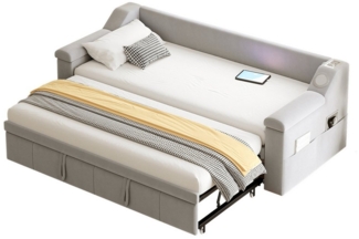 MC Star Schlafsofa Armlehnen Breiter und Dicker, Mit Smart Bluetooth-Stereoanlage, Mit USB-Ladeanschluss, Mit Ablagefächern, Mit Lattenrost, Samtstoff