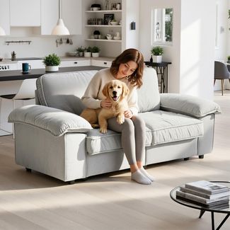 Ball & Cast 2 Sitzer Sofa mit Schlaffunktion - Couch mit Stauraum unter dem Sitz, 201 x 89 x 91 cm (BxHxT), Komfortabel für Moderne Wohnzimmer, Cremeweiß