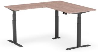 elektrisch höhenverstellbarer Schreibtisch L-SHAPE 160 x 160 x 60 - 80 cm - Gestell Schwarz, Platte Walnuss