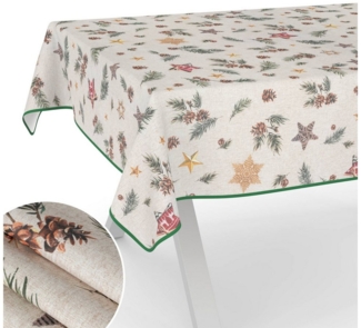 ANRO Tischdecke pflegeleicht Weihnachten Tischtuch Christmas Tannenzapfen Tischwäsche (Einzelstück 1-tlg), Schutz-Beschichtung wasserabweisend Grün 90x130cm