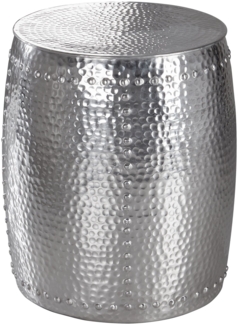 Beistelltisch 42 x 49 x 42 cm Aluminium Silber Dekotisch orientalisch rund, Kleiner Hammerschlag Abstelltisch, Designer Ablagetisch Metall modern, Anstelltisch schmal