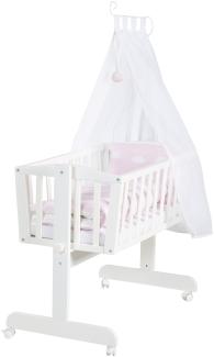 roba Babywiege Kleine Wolke 40 x 90 cm aus Holz - 2 in 1 Stubenwagen & Wiege - Bett Set komplett mit Feststellfunktion & textilem Ausstattung - Weiß / Rosa