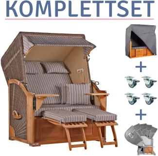 Strandkorb Spiekeroog Teak PE grey Dessin 501-KOMPLETTSET