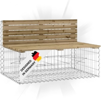 DELUKE® Gartenbank Gabionen INO aus Stahl 103x70x65cm Kiefernholz Braun Gabionenbank Gartenbank mit Sitzfläche aus Gabionen Steinkorb Gabionengitter Ziergabione Drahtkorb befüllbar