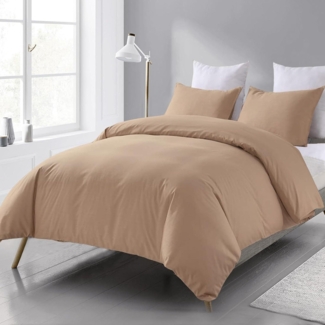 Bettwäsche 200x200 Beige Mikrofaser Set Reißverschluss 3-teilig