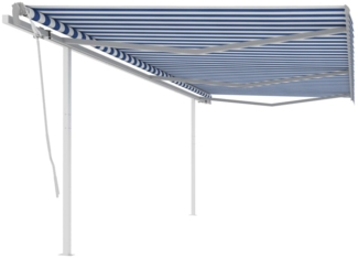 vidaXL Gelenkarmmarkise Einziehbar mit Pfosten 6x3 m Blau und Weiß 3069996