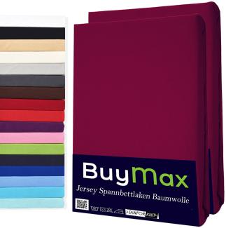 Buymax Spannbettlaken 200x200 cm Doppelpack 100% Baumwolle Spannbetttuch Bettlaken Jersey, Matratzenhöhe bis 25 cm, Farbe Bordeaux