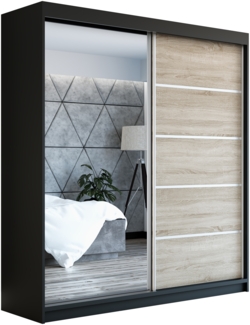 Schwebetürenschrank GAP 2-türig Schrank 180 cm (mit Spiegel) Farbe: Schwarz, sonoma